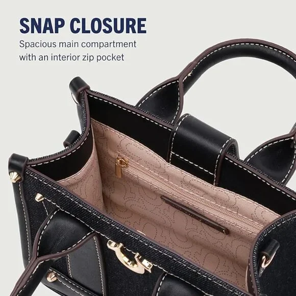 True Religion Structured Black Denim Logo Crossbody Mini Tote - Picture 5 of 5